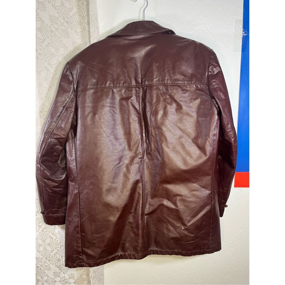 Vintage 70s Sears Leather Shop Brown Leather Jacket Mens 46 Removable Lining - Picture 4 of 9